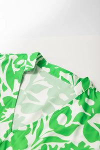 Printed Puff Half Sleeve V Neck Babydoll Dress