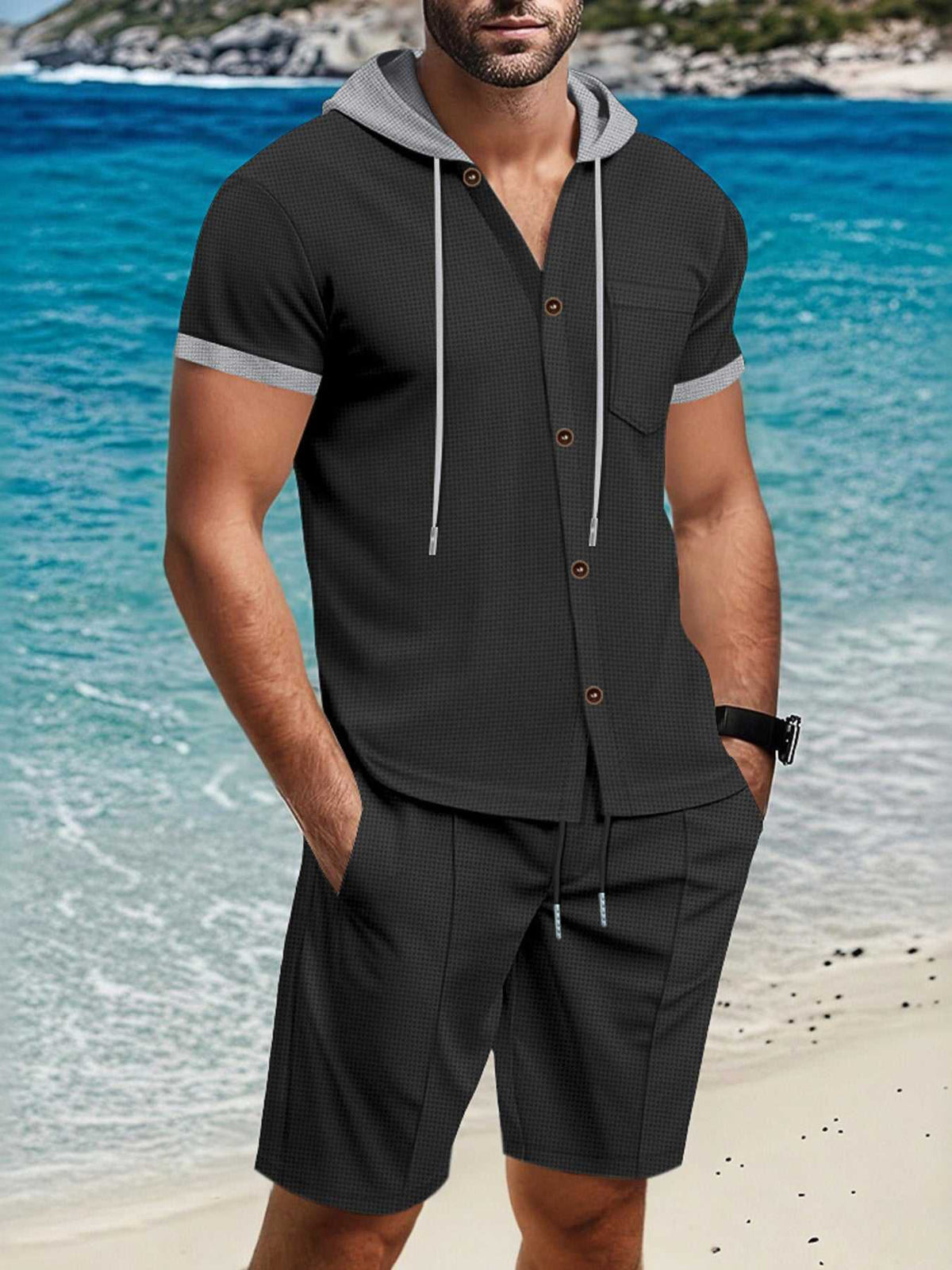 Men's Full Size Casual Hooded Top & Shorts Set Plus Size 100400743025701 37 Affordable Fashion Under $100 Jerry's Apparel 