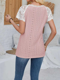 Eyelet Lace Detail V-Neck Short Sleeve Top 100100643487058 23 Affordable Fashion Under $100 Jerry's Apparel 