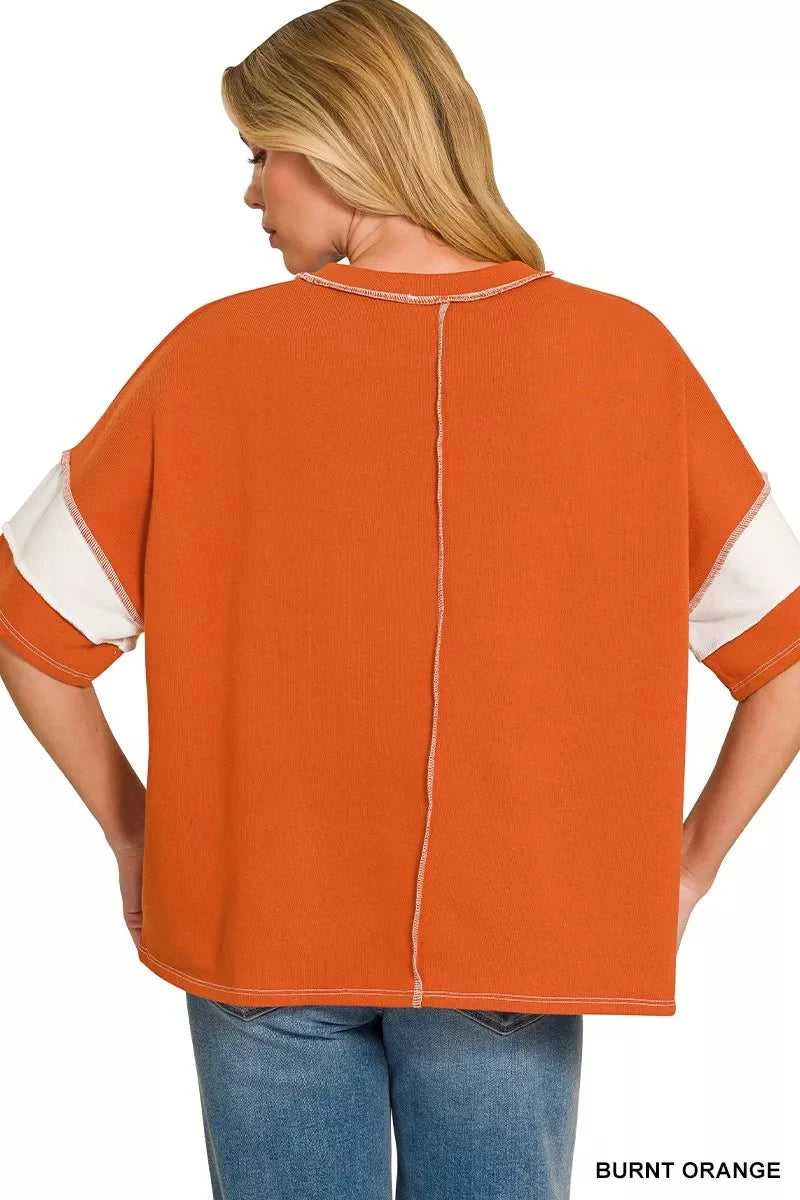 Zenana French Terry Striped Exposed Seam Top 100100815761548 24 Affordable Fashion Under $100 Jerry's Apparel 