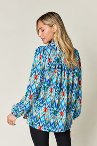 Full Size Printed Balloon Sleeve Blouse