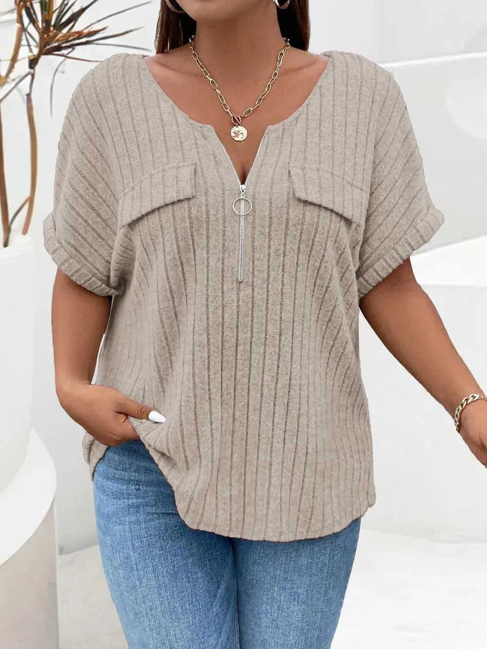Plus Size Half Zip Short Sleeve T-Shirt 100100839821428 27 Affordable Fashion Under $100 Jerry's Apparel 