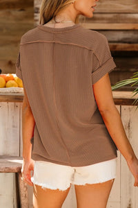 Casual Ribbed Short Sleeve Round Neck T-Shirt