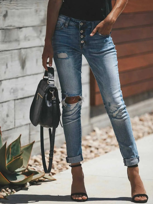 Distressed Button-Fly Skinny Jeans 100100937017590 43 Affordable Fashion Under $100 Jerry's Apparel 