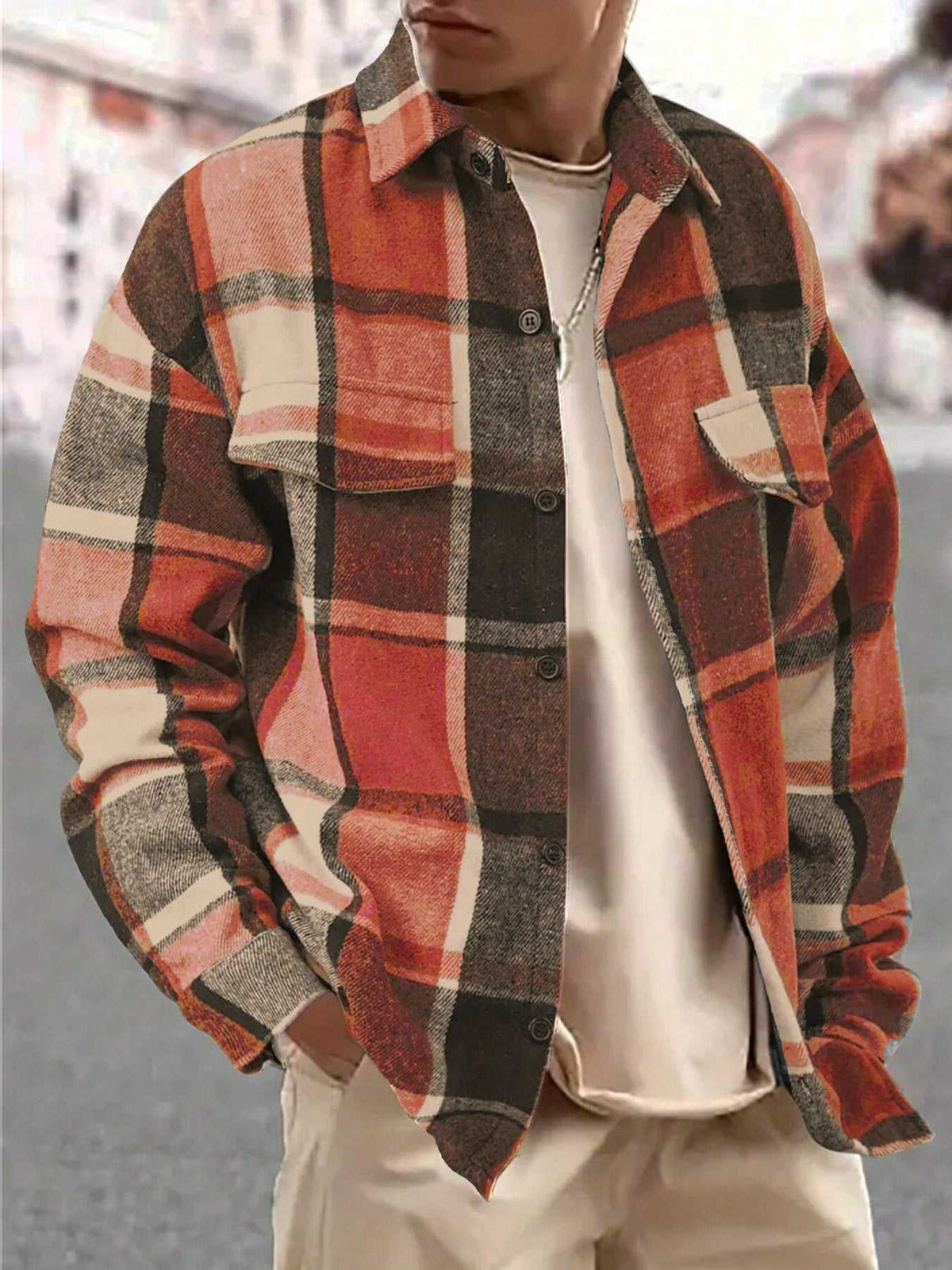 Men's Full Size Casual Plaid Button Up Shirt with Dual Chest Pockets Plus Size 100400070385240 42 Affordable Fashion Under $100 Jerry's Apparel 