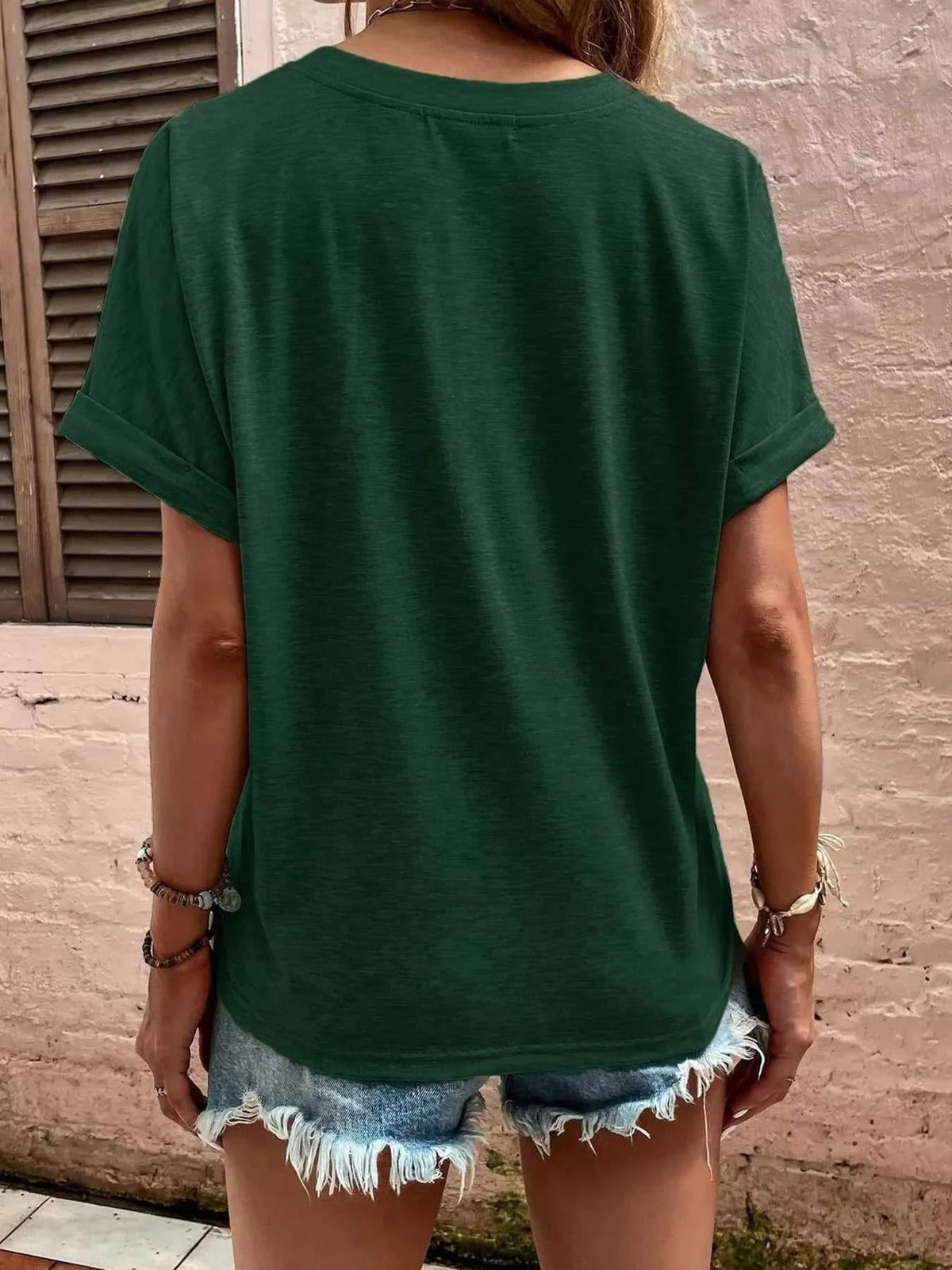 Full Size Notched T-Shirt with Rolled Sleeves Plus Size 100100574144593 26 Women's T-shirts Affordable Fashion Under $100 Jerry's Apparel 