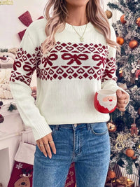 Bow Pattern Long Sleeve Christmas Sweater 101002024148345 51 Affordable Fashion Under $100 Jerry's Apparel 
