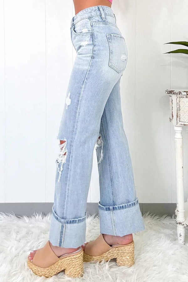 Distressed High Waist Jeans with Pockets 100100849321147 80 Seasonal Fashion Collections Jerry's Apparel 