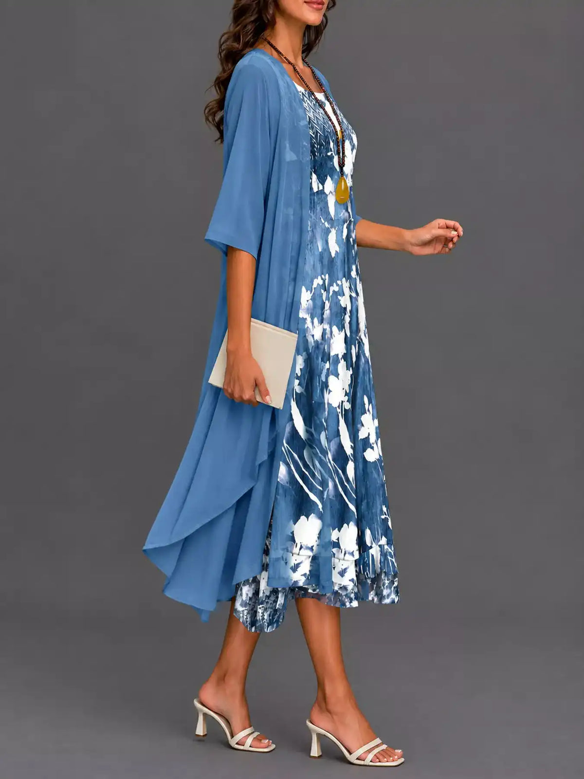 Full Size Floral Print Midi Dress and Chiffon Cardigan Set Plus Size 101001950650233 50 Affordable Fashion Under $100 Jerry's Apparel 