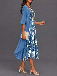 Full Size Floral Print Midi Dress and Chiffon Cardigan Set Plus Size 101001950650233 50 Affordable Fashion Under $100 Jerry's Apparel 