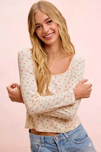BiBi Floral Printed Spandex Jersey Long Sleeve Top 100100755501881 38 Affordable Fashion Under $100 Jerry's Apparel 
