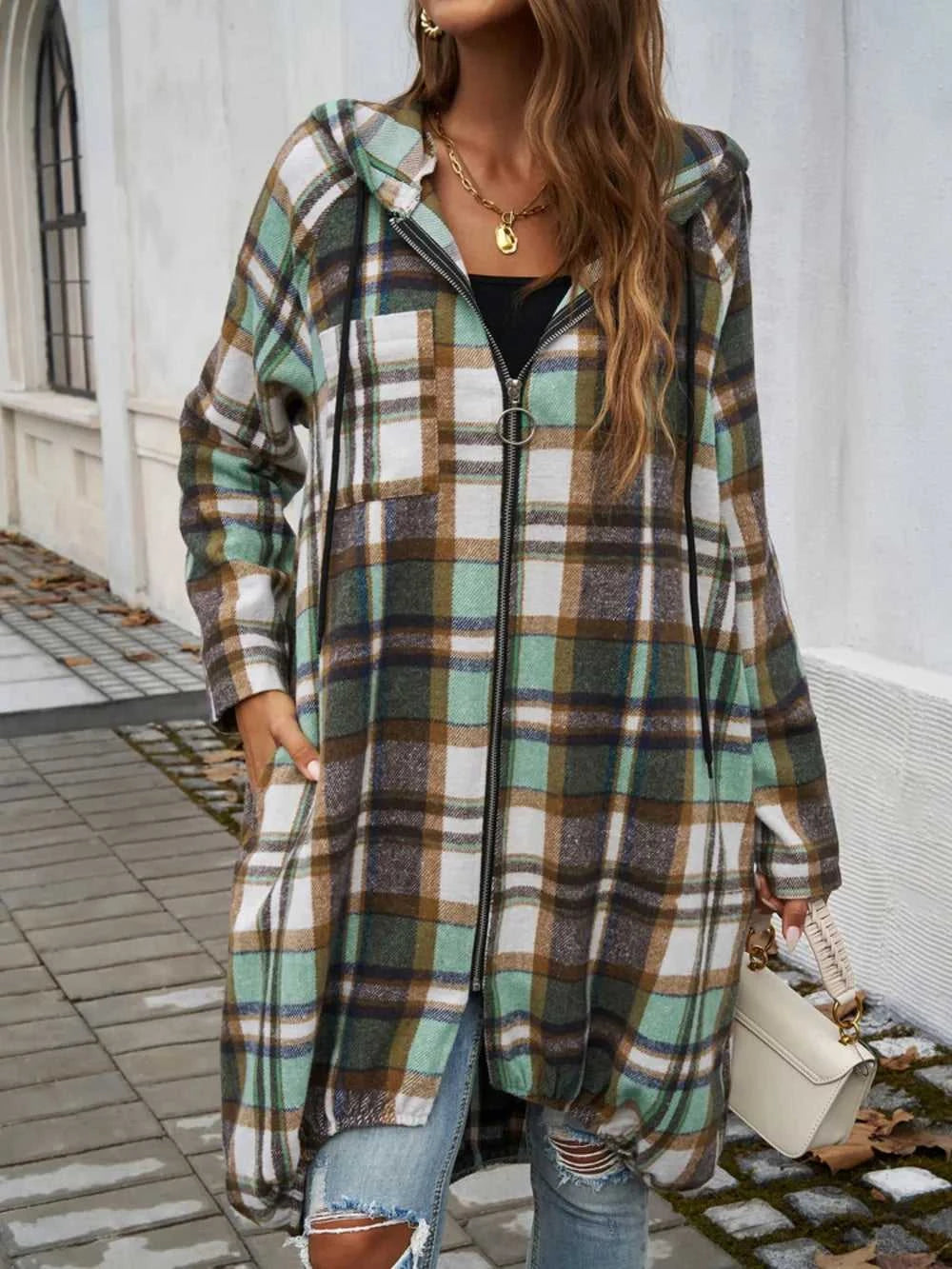 Devine Plaid Zip Up Hooded Coat 100100313261902 47 Affordable Fashion Under $100 Jerry's Apparel 