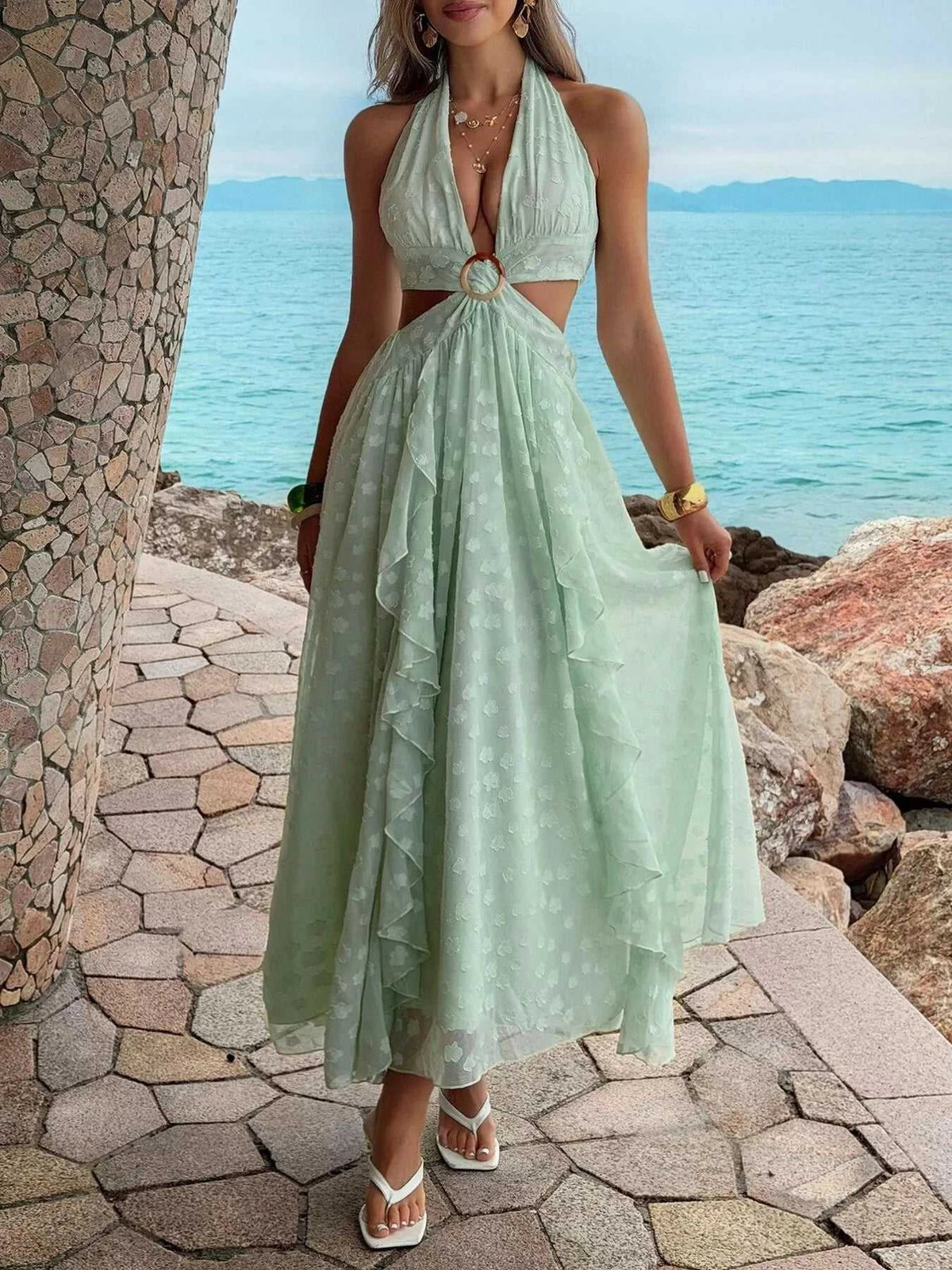 Ruffled Halter Neck Maxi Dress 100100231746653 72 Affordable Fashion Under $100 Jerry's Apparel 