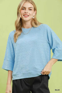 Umgee Round Neck Textured Floral Terry Blouse 100100723151602 47 Affordable Fashion Under $100 Jerry's Apparel 
