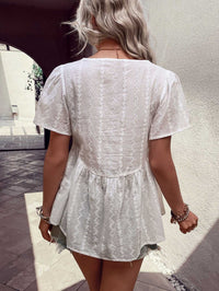 Perfee Tied Decorative Buttons Short Puff Sleeve Blouse 100101146451793 34 Affordable Fashion Under $100 Jerry's Apparel 