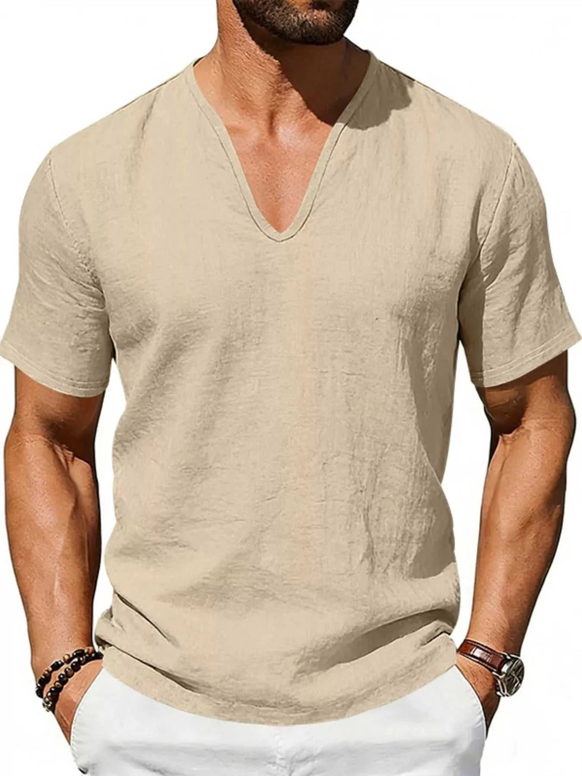 Men's Full Size Casual V-Neck Linen T-Shirt Plus Size 100400496061654 26 Affordable Fashion Under $100 Jerry's Apparel 