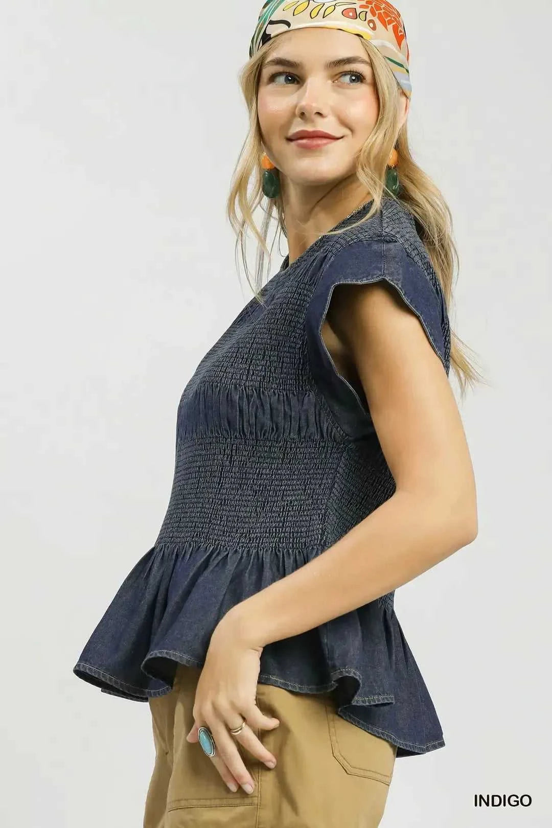 Umgee Smocked Peplum Top with Scalloped Ruffle Cap Sleeves 100100805161521 64 Affordable Fashion Under $100 Jerry's Apparel 