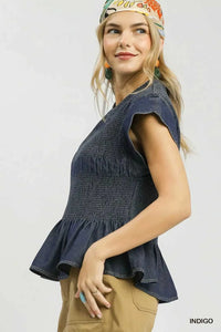Umgee Smocked Peplum Top with Scalloped Ruffle Cap Sleeves 100100805161521 64 Affordable Fashion Under $100 Jerry's Apparel 