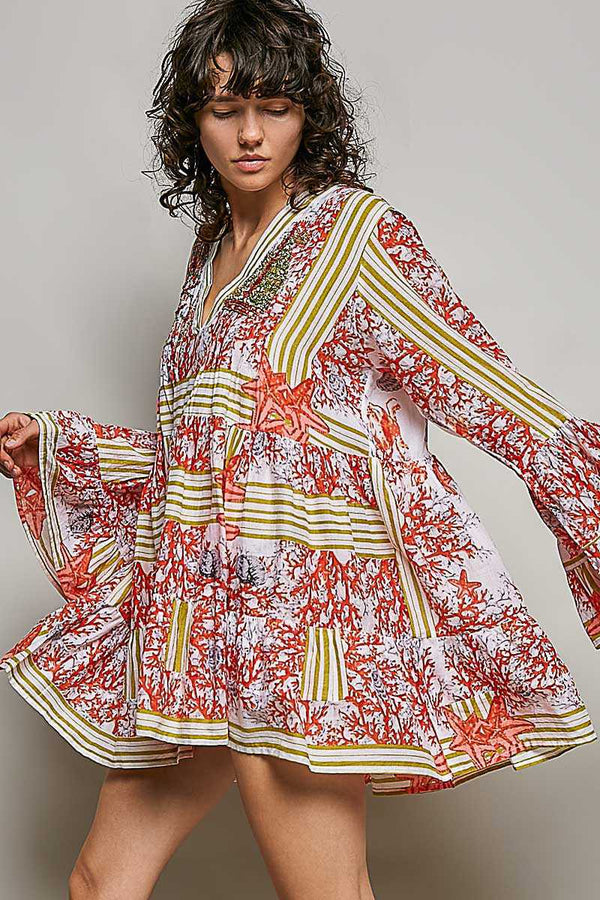 POL Striped Floral Long Sleeve Mini Dress with Pintuck Detail 100100852921122 52 Affordable Fashion Under $100 Jerry's Apparel 