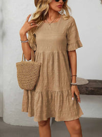 Mandy Ruffled Ruched Round Neck Half Sleeve Dress 100100796041903 25 Affordable Fashion Under $100 Jerry's Apparel 