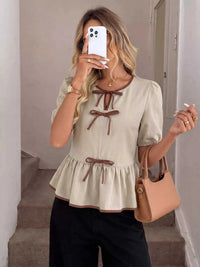 Bow Front Ruffle Hem Blouse 100100997890523 28 Affordable Fashion Under $100 Jerry's Apparel 