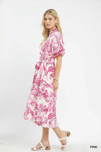 Umgee Abstract Print Smocked Tie Waist Midi Dress 100100415061314 61 Affordable Fashion Under $100 Jerry's Apparel 