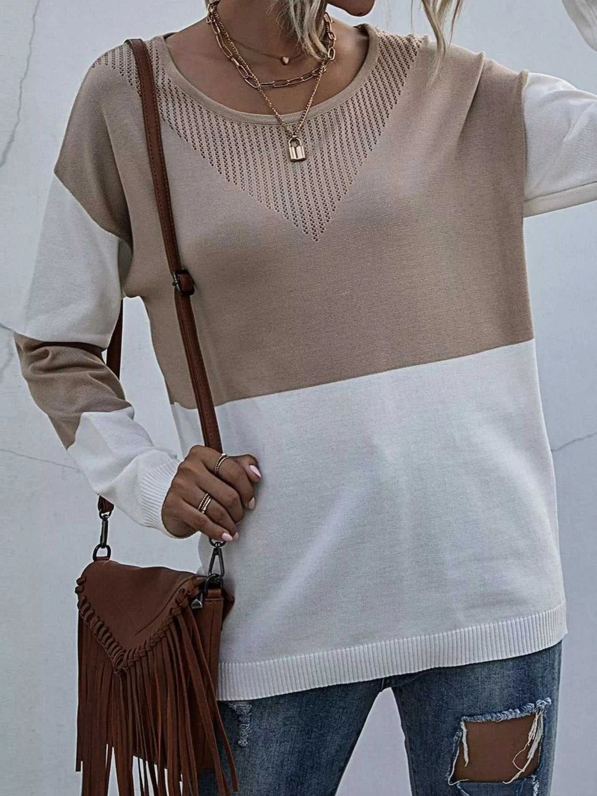 Color Block Round Neck Sweater 100100976966753 26 Affordable Fashion Under $100 Jerry's Apparel 