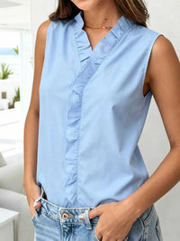 Sleeveless Ruffle V-Neck Blouse 100100948391091 21 Affordable Fashion Under $100 Jerry's Apparel 