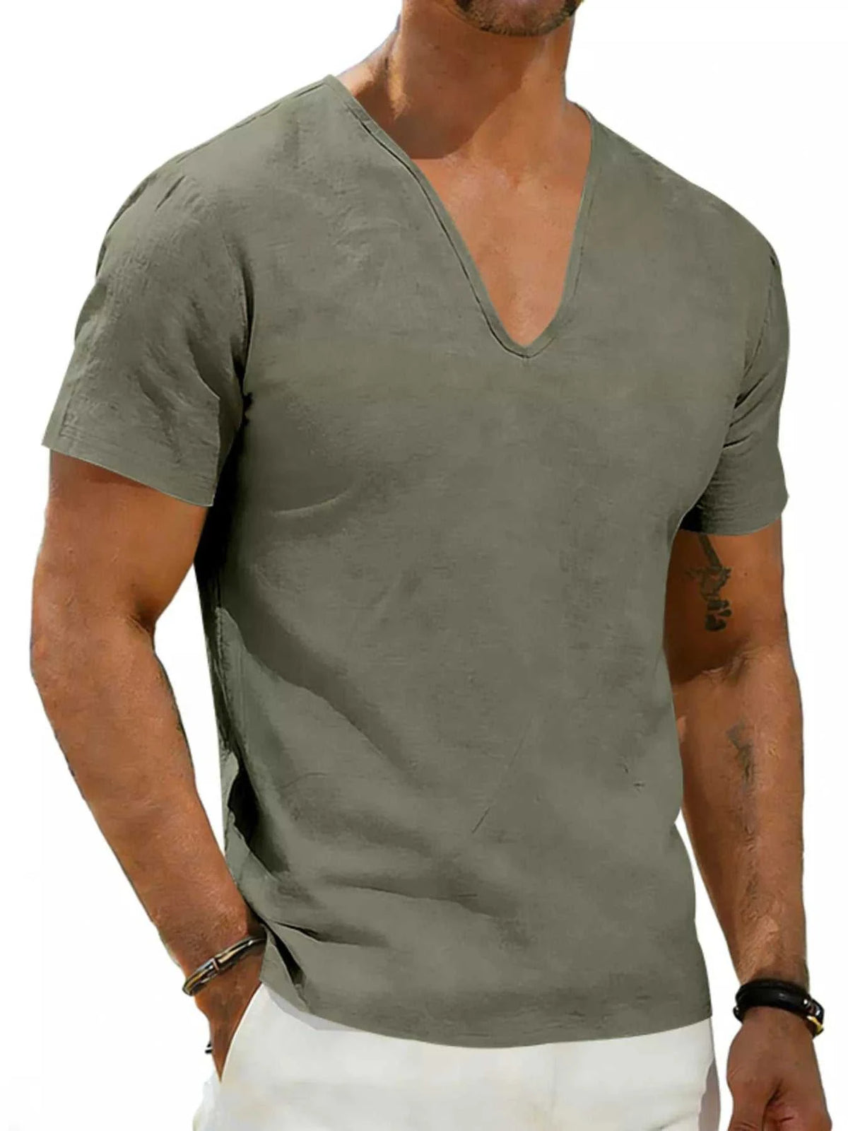 Men's Full Size Casual V-Neck Linen T-Shirt Plus Size 100400496061654 26 Affordable Fashion Under $100 Jerry's Apparel 