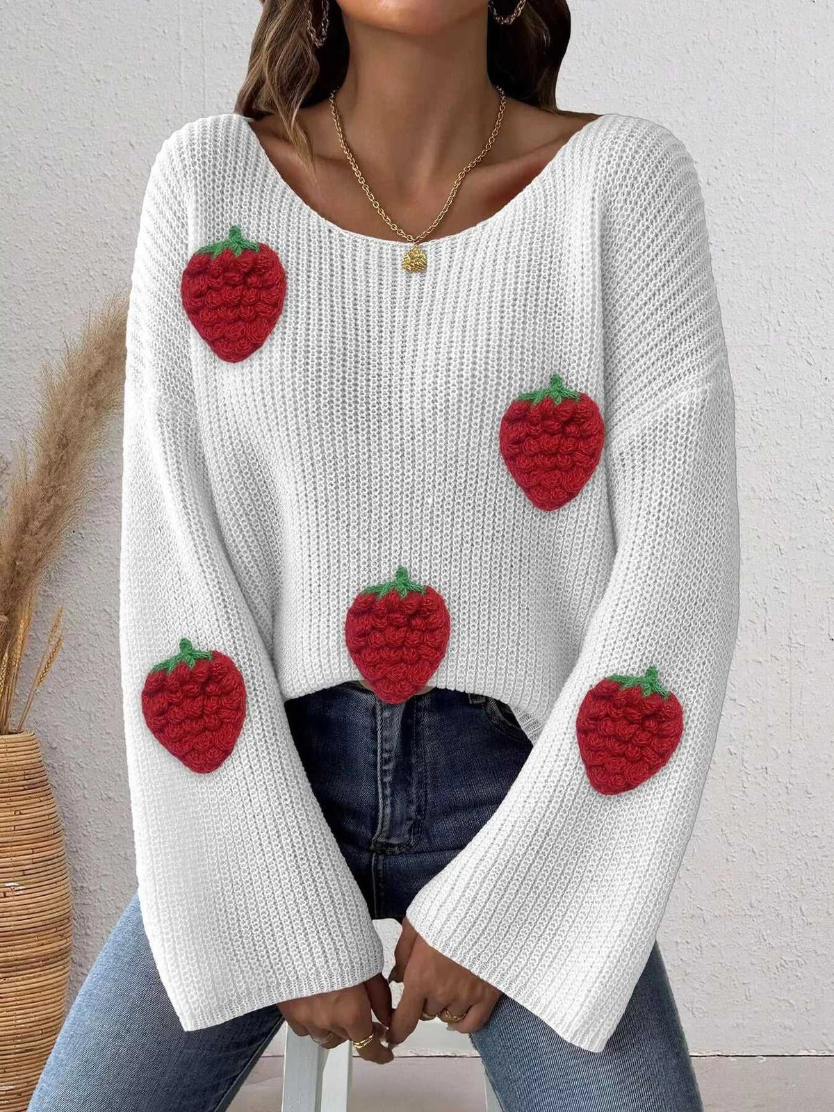 Strawberry Applique Oversized Sweater 101002944514652 38 Affordable Fashion Under $100 Jerry's Apparel 