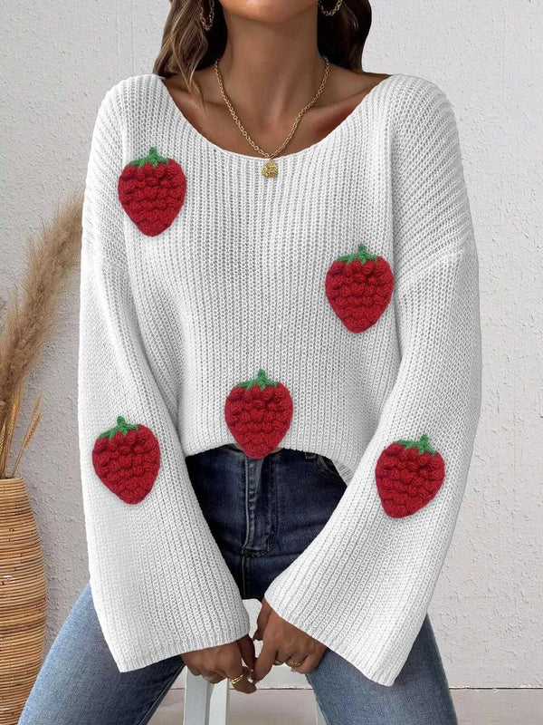 Strawberry Applique Oversized Sweater 101002944514652 38 Affordable Fashion Under $100 Jerry's Apparel 
