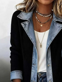 Full Size Denim Trim Ribbed Knit Jacket Plus Size 101001578991997 43 Affordable Fashion Under $100 Jerry's Apparel 