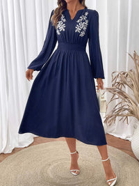 Embroidered Notched Long Sleeve Midi Dress 100100959360037 45 Affordable Fashion Under $100 Jerry's Apparel 