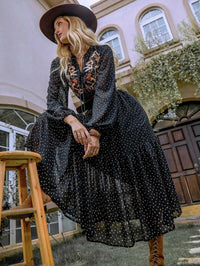 Embroidered Polka Dot Tie Neck Long Sleeve Midi Dress 100100423971743 52 Gifts for Her Jerry's Apparel 