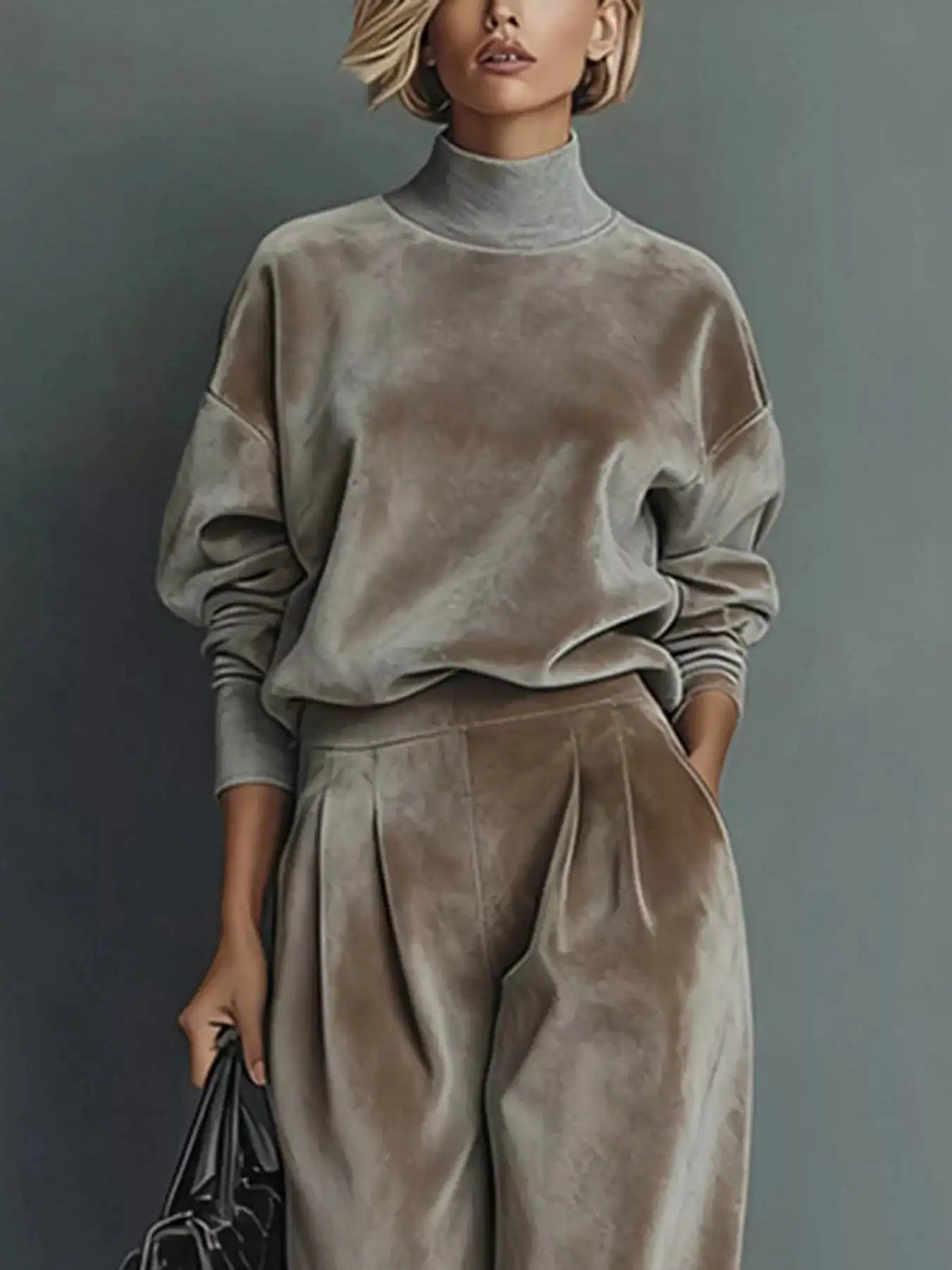 Full Size Elegant Velvet Mock Neck Long Sleeve Top and Wide-Leg Pants Set Plus Size 101001603377263 63 Women's Pants Set Gifts for Her Jerry's Apparel 