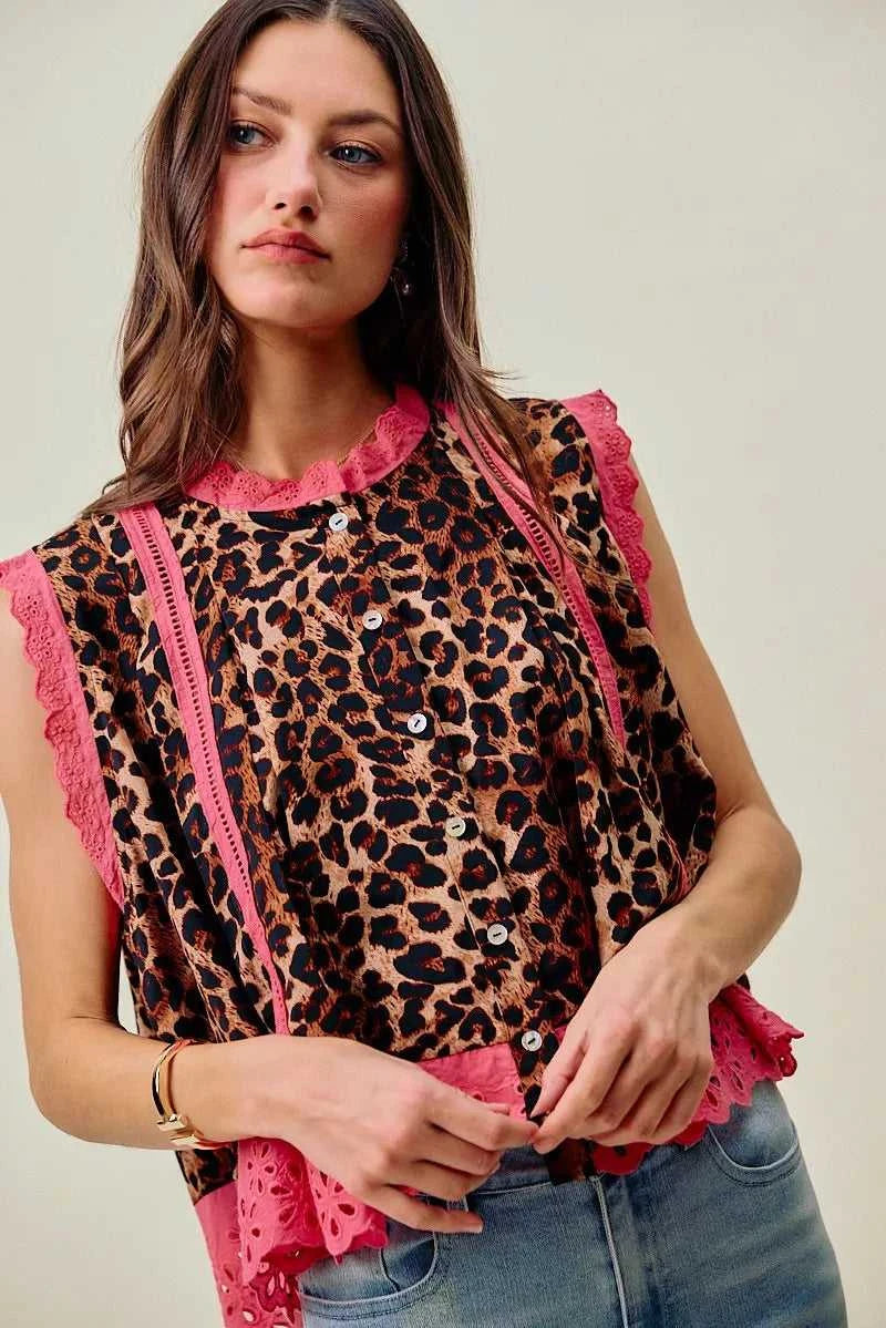 SO ME Leopard Button Up Pleated Sleeveless Blouse 100100904831039 51 Affordable Fashion Under $100 Jerry's Apparel 