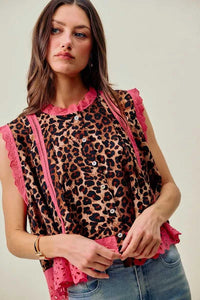 SO ME Leopard Button Up Pleated Sleeveless Blouse 100100904831039 51 Affordable Fashion Under $100 Jerry's Apparel 
