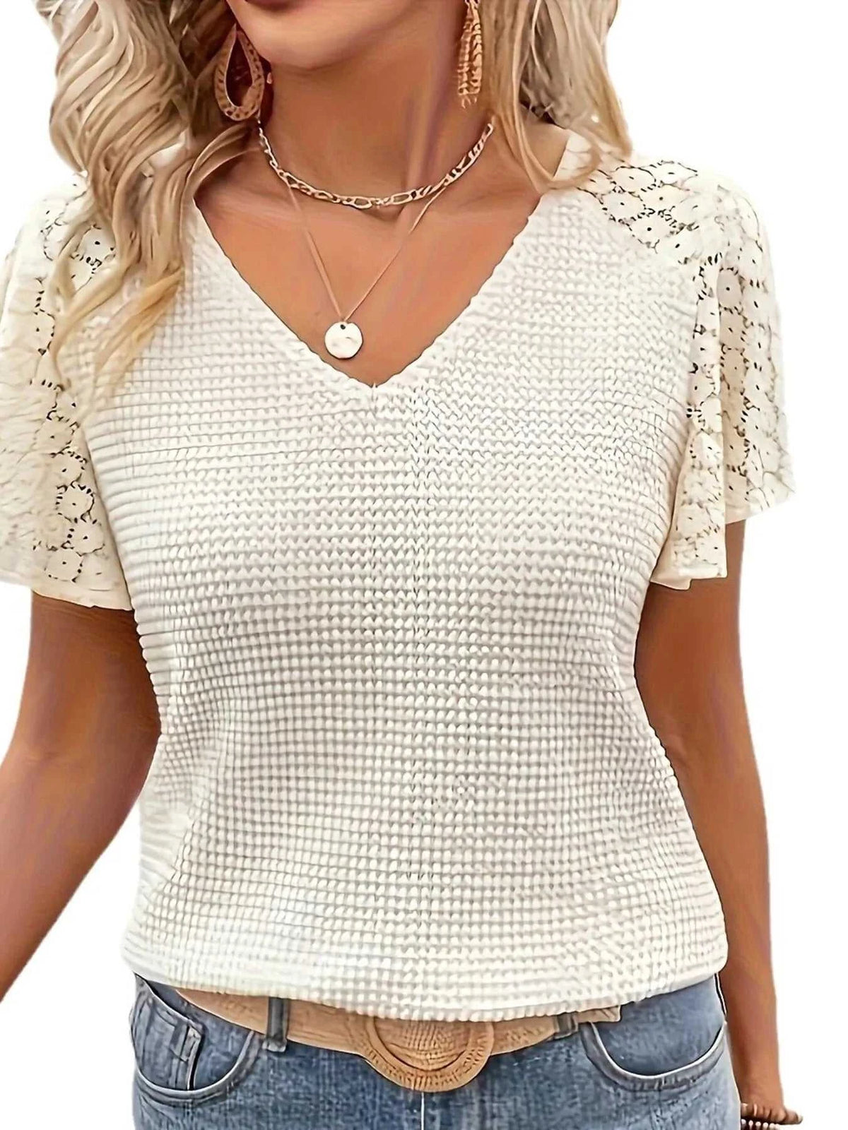 Lace V-Neck Flutter Sleeve Top 100100463834363 28 Affordable Fashion Under $100 Jerry's Apparel 