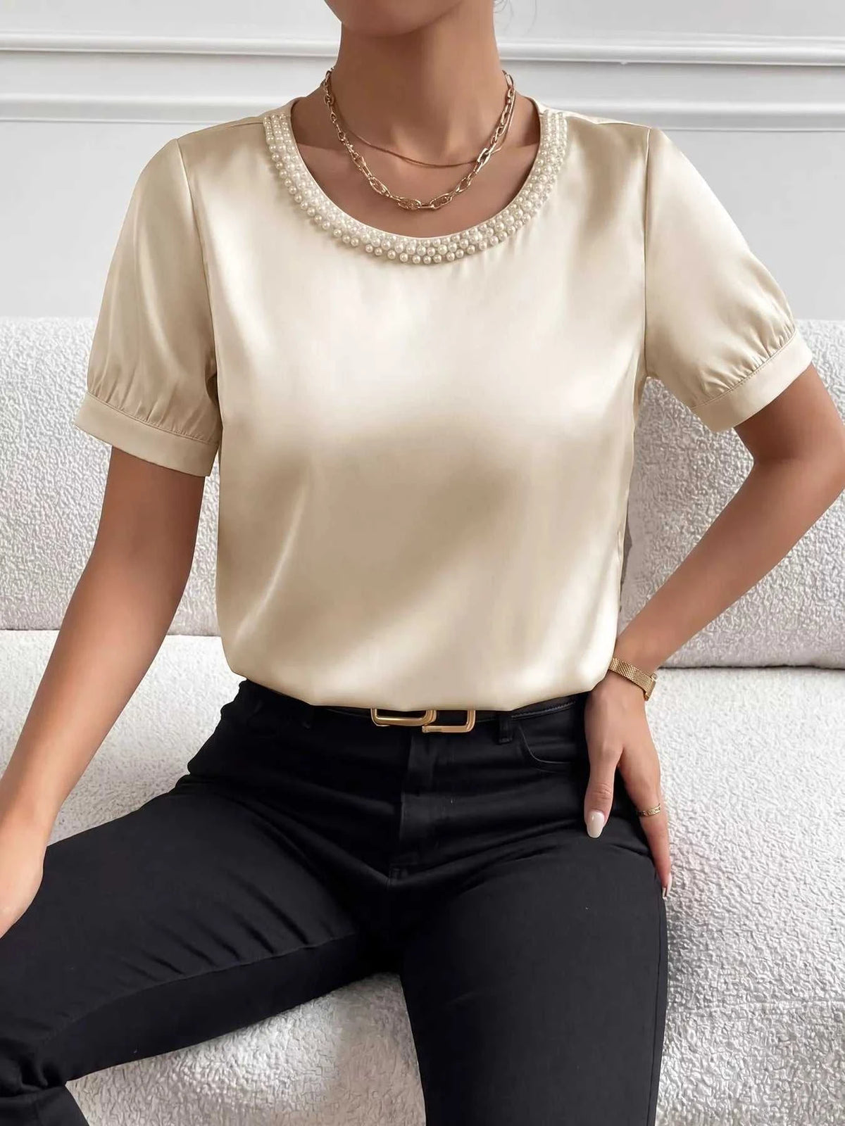 Pearl Trim Satin Bodysuit 100100199958398 36 Gifts for Her Jerry's Apparel 