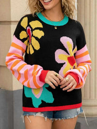 Floral Striped Crew Neck Sweater 100100282505269 51 Affordable Fashion Under $100 Jerry's Apparel 