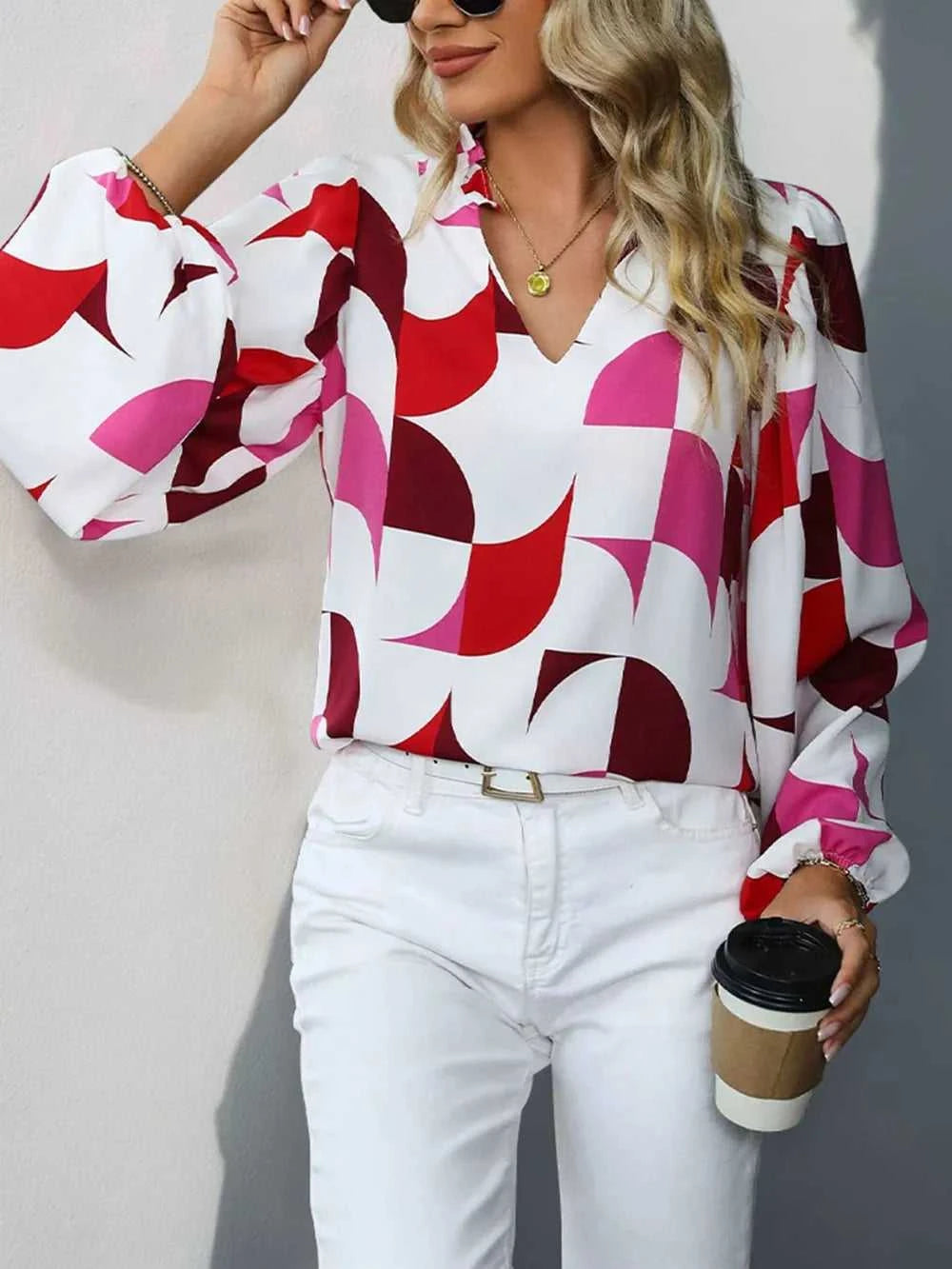 Perfee Frill Notched Long Sleeve Blouse 100100379121107 27 Affordable Fashion Under $100 Jerry's Apparel 