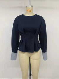 Round Neck Peplum Top with Striped Cuffs 100100734963918 45 Affordable Fashion Under $100 Jerry's Apparel 