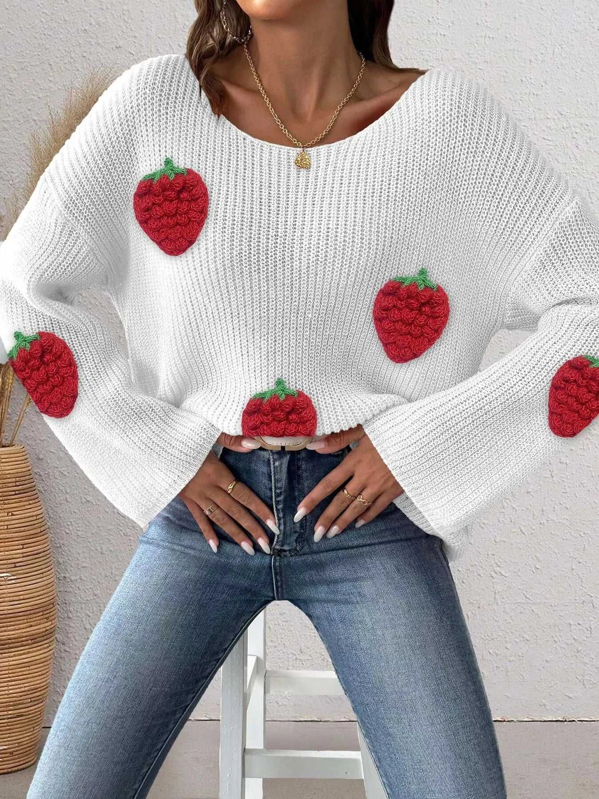 Strawberry Applique Oversized Sweater 101002944514652 38 Affordable Fashion Under $100 Jerry's Apparel 