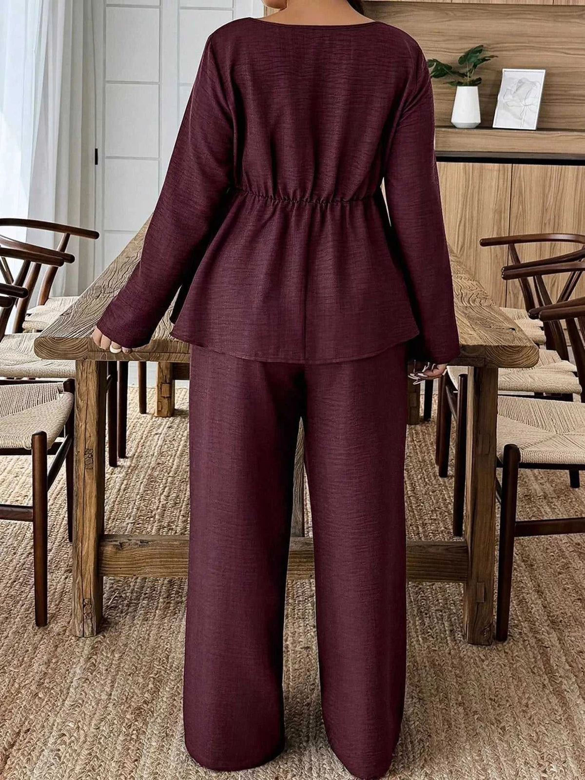Plus Size Square Neck Long Sleeve Top and Pants Two-Piece Set 100100350212166 38 Affordable Fashion Under $100 Jerry's Apparel 