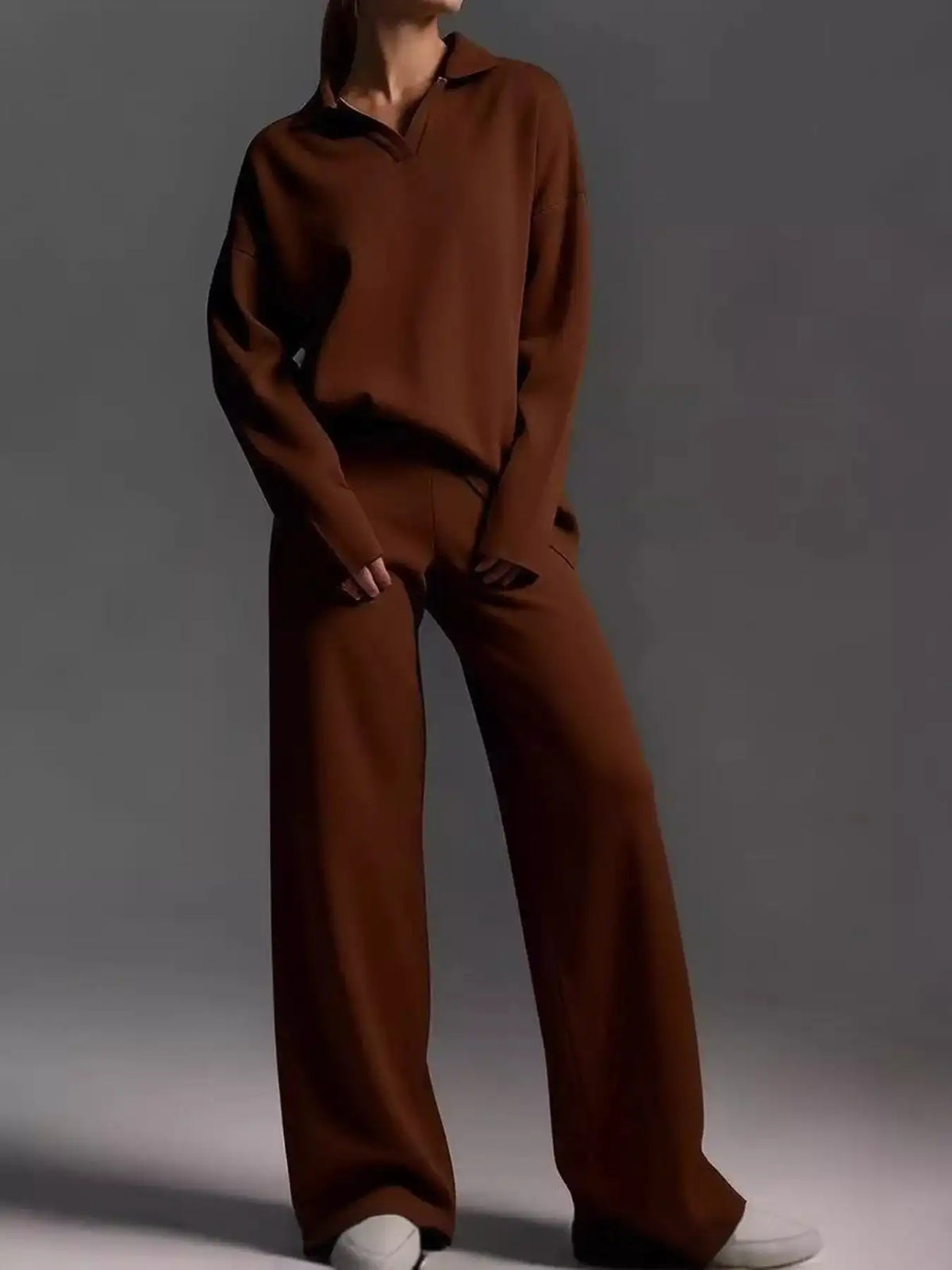 Polo Collar Top and Wide-Leg Pants Set 101001876960393 74 Affordable Fashion Under $100 Jerry's Apparel 