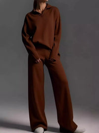 Polo Collar Top and Wide-Leg Pants Set 101001876960393 74 Affordable Fashion Under $100 Jerry's Apparel 