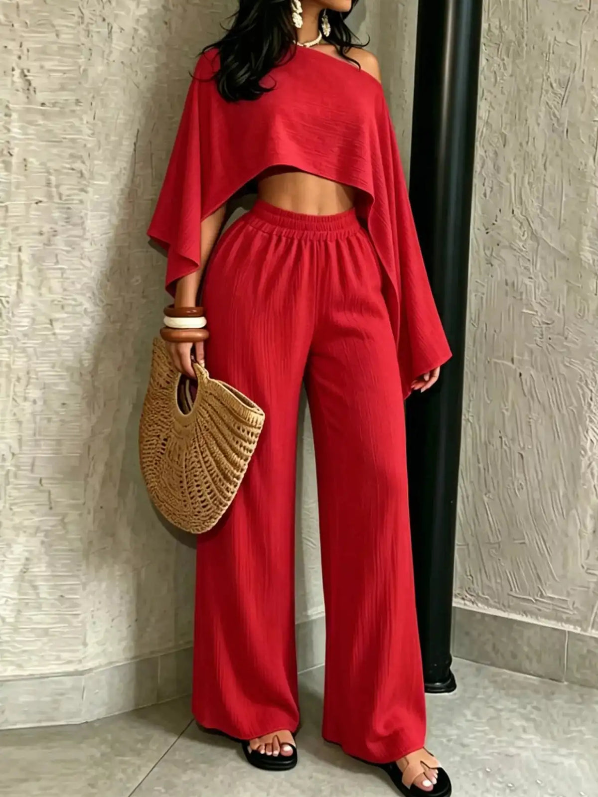 Boat Neck Crop Top and Wide-Leg Pants Set 101001634822589 57 Affordable Fashion Under $100 Jerry's Apparel 