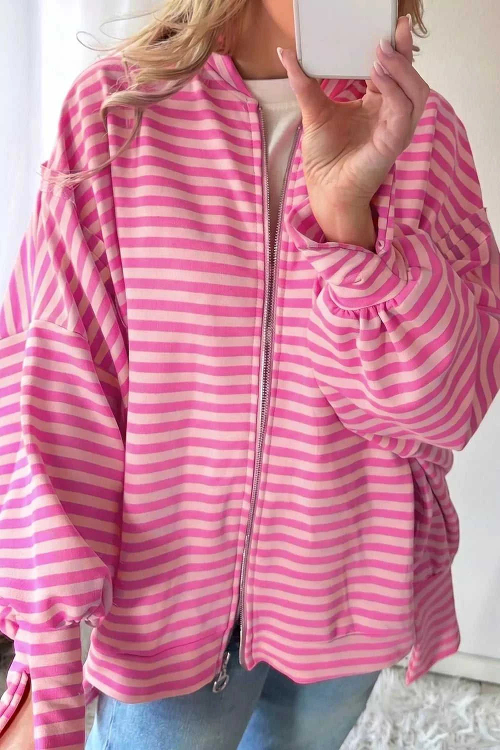 Stripe Striped Zip-up Open Front Loose Fit Regular Length Hoodie 100100494869420 56 Affordable Fashion Under $100 Jerry's Apparel 