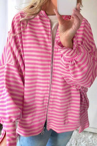 Stripe Striped Zip-up Open Front Loose Fit Regular Length Hoodie 100100494869420 56 Affordable Fashion Under $100 Jerry's Apparel 