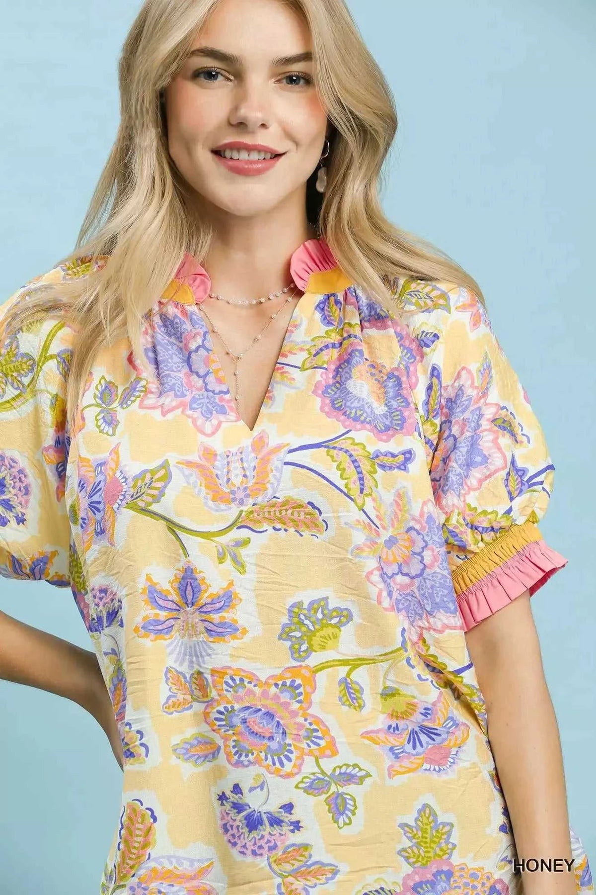 Umgee Floral Print Ruffled Short Sleeve Top 100100496871930 49 Affordable Fashion Under $100 Jerry's Apparel 